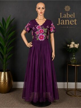 Brand new pretty purple cotton maxi dress for women,Bust size - M up to L